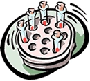 Cartoon image of vials in a vial holder/centrifuge