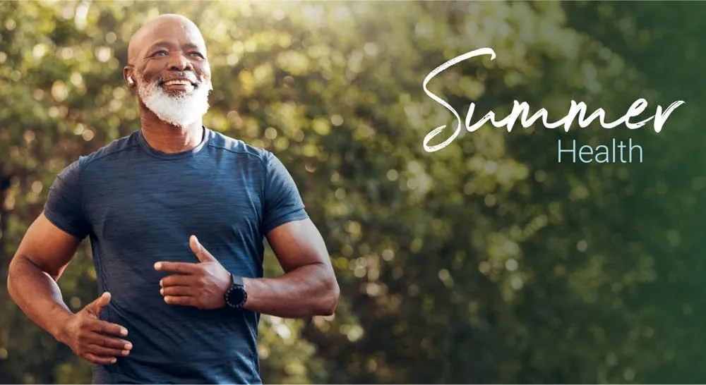 Eldery man running with a smile
