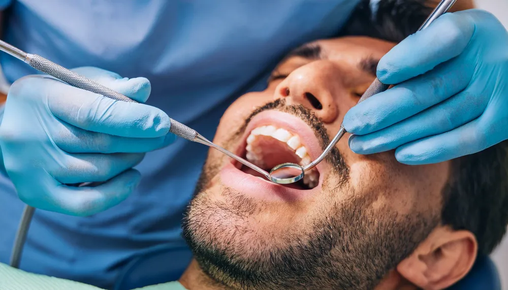 A dentist examining a mouth