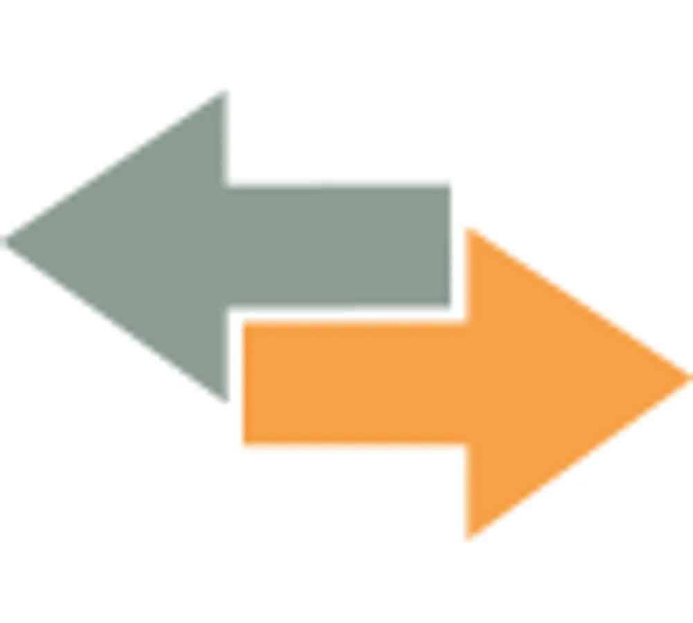 One gray and one orange arrow point in different directions