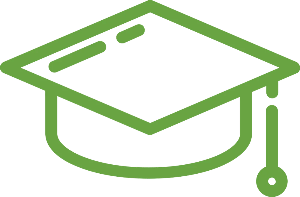 Outline of a graduation cap.  The color is green.