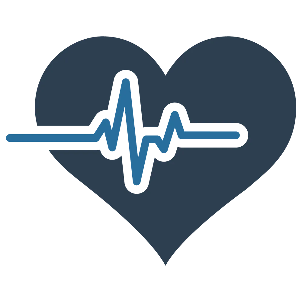 Icon of a dark blue heart shape with a lighter blue heartbeat monitor line running through the middle of it