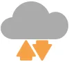 Gray cloud with an up and down arrow beneath it.