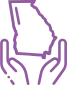 An outline of the state of Georgia with hands embracing it from the bottom.  Purple in color.