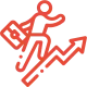 Outline of a person with a briefcase using an arrow as stairs.  Indicates growth.  Red color