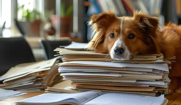 a dog resting its head on paperwork