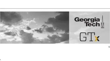 An advertisement for Georgia Tech GTx with the sun shining through black and white clouds.