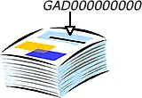 Cartoon image of a stack of papers.  There is alpanumeric number above it with an arrow pointing to the stack of papers.